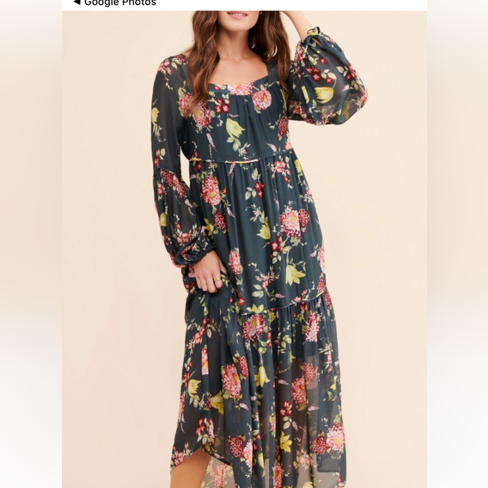 Anthropologie Floral Maxi Dress - Green and Pink